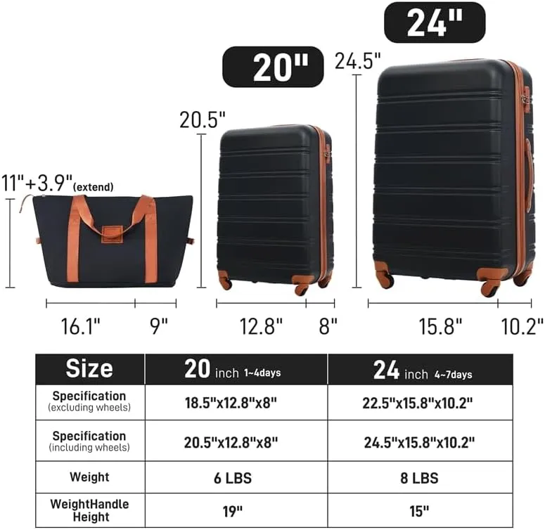 Hardshell Luggage Sets 2Pcs   Bag Spinner Suitcase with TSA Lock Lightweight 20"   24"