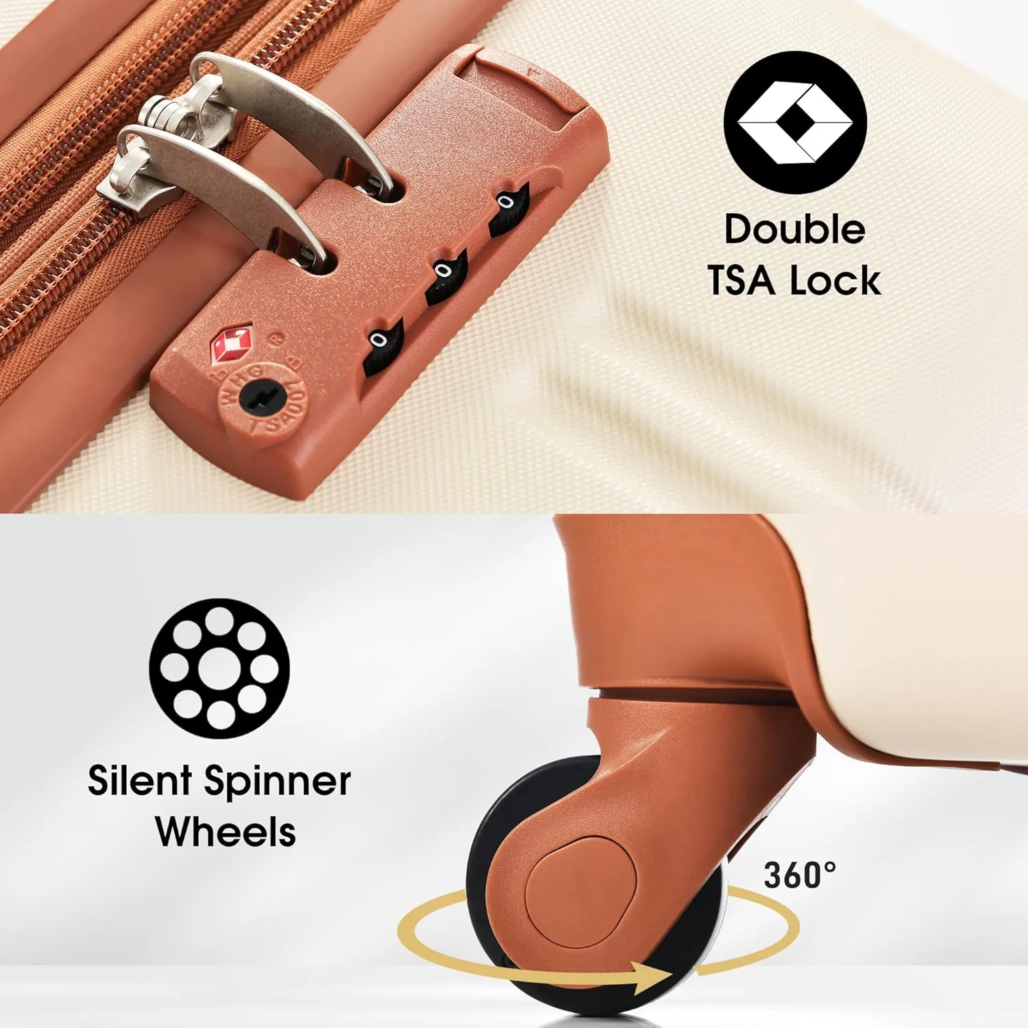 Hardshell Luggage Sets 2Pcs   Bag Spinner Suitcase with TSA Lock Lightweight 20"   28" (Brown White)