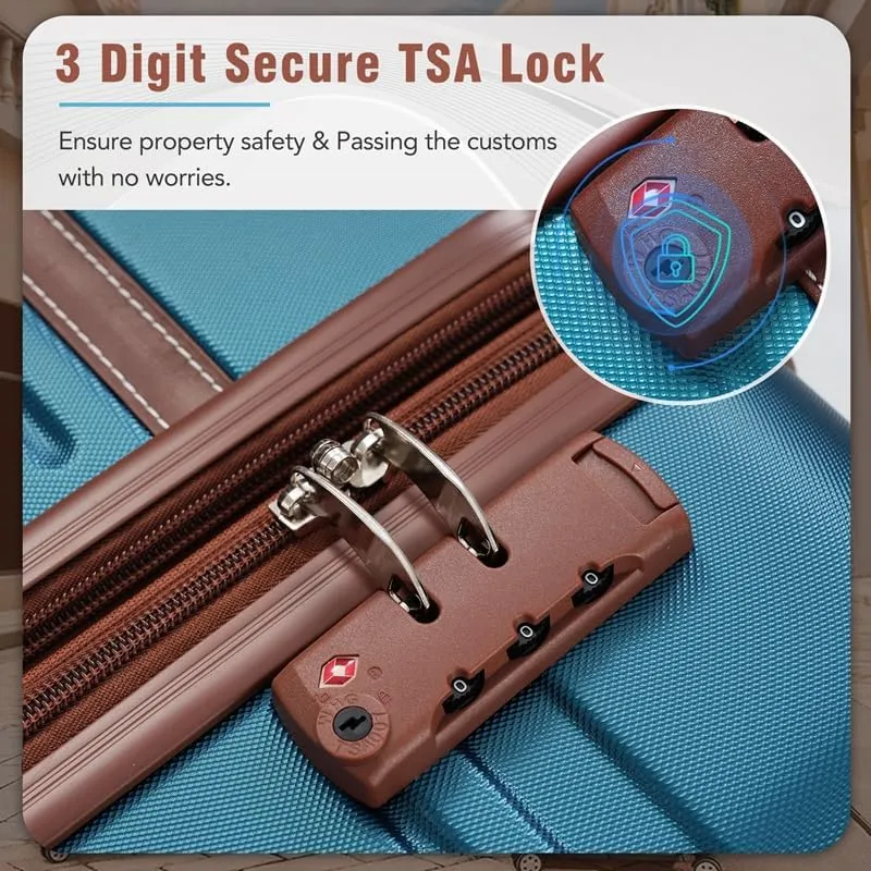 Hardshell Luggage Sets 3 Pieces 20" 24" Luggages and Cosmetic Case Spinner Suitcase with TSA Lock Lightweight