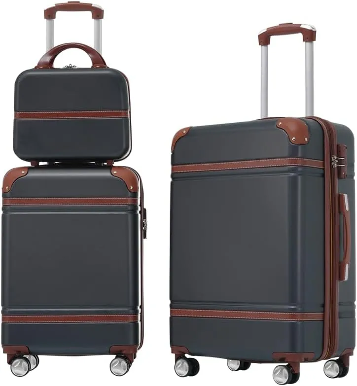 Hardshell Luggage Sets 3 Pieces 20" 24" Luggages and Cosmetic Case Spinner Suitcase with TSA Lock Lightweight