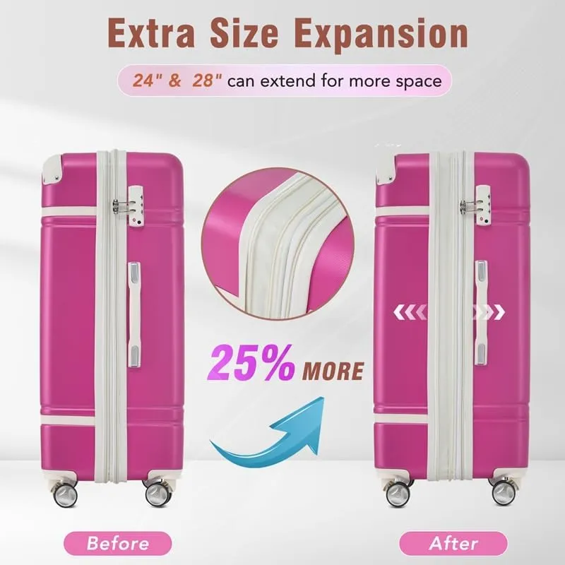 Hardshell Luggage Sets 3 Pieces 20" 28" Luggages and Cosmetic Case Spinner Suitcase with TSA Lock Lightweight