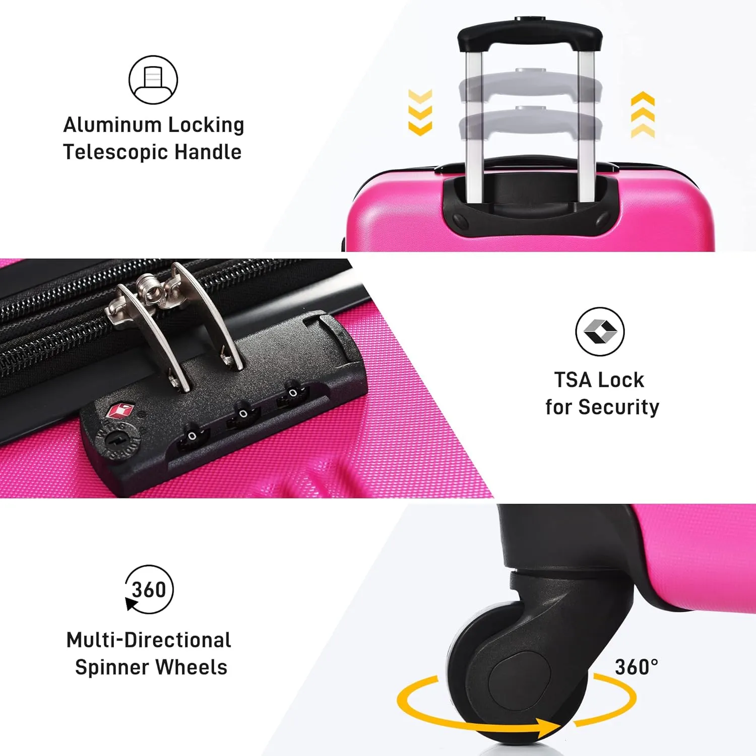 Hardshell Luggage Sets 4 pcs   Bag Spinner Suitcase with TSA Lock Lightweight-16" 20" 24" 28" Luggages (Pink   ABS)