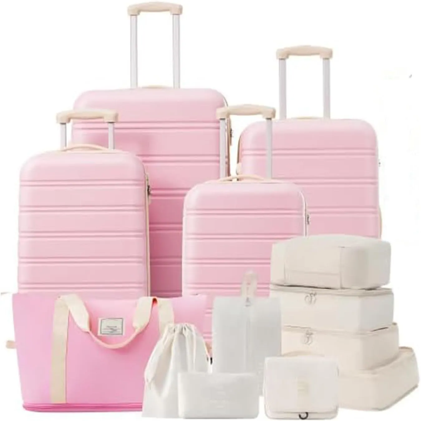 Hardshell LuggageLight Pink Sets 4 pcs   Bag Spinner Suitcase with TSA Lock Lightweight-16 20" 24" 28" Luggages
