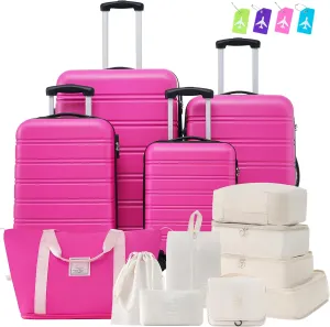 Hardshell LuggagePink Sets 4 pcs   Bag Spinner Suitcase with TSA Lock Lightweight-16 20" 24" 28" Luggages