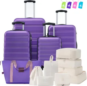 Hardshell LuggagePurple Sets 4 pcs   Bag Spinner Suitcase with TSA Lock Lightweight-16 20" 24" 28" Luggages