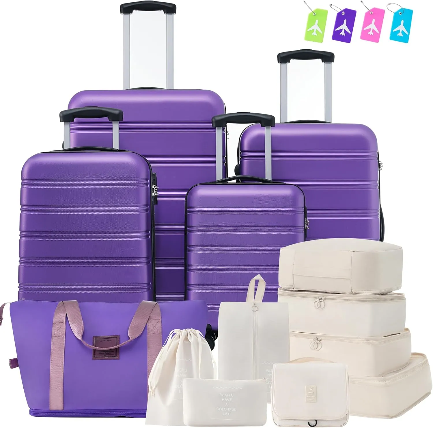 Hardshell LuggagePurple Sets 4 pcs   Bag Spinner Suitcase with TSA Lock Lightweight-16 20" 24" 28" Luggages