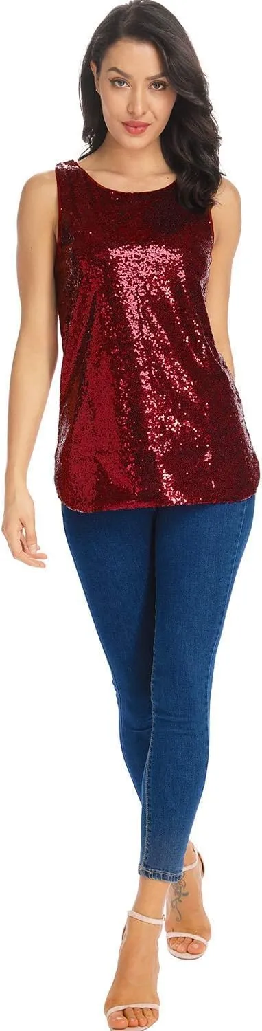 Henly Women's Sequin Tops Sleeveless Sparkle Sequin Tank Top Shimmer Vest Glitter Camisole