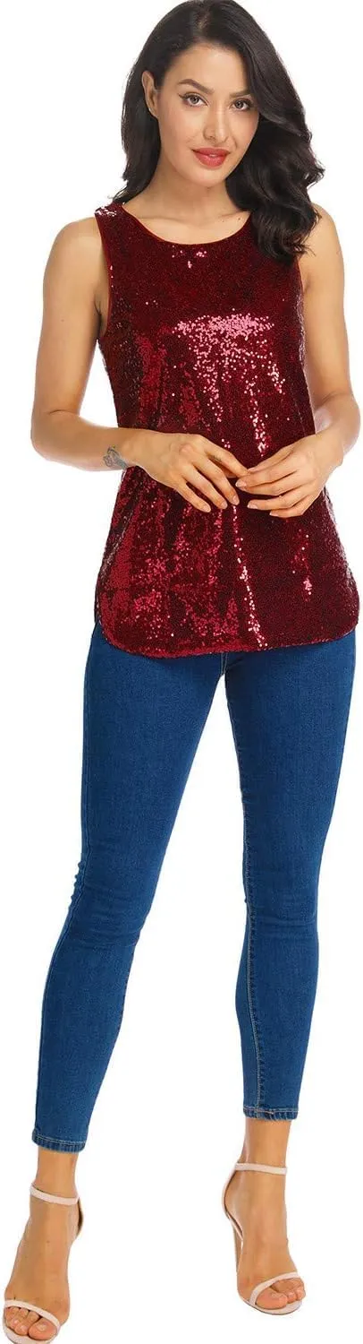 Henly Women's Sequin Tops Sleeveless Sparkle Sequin Tank Top Shimmer Vest Glitter Camisole