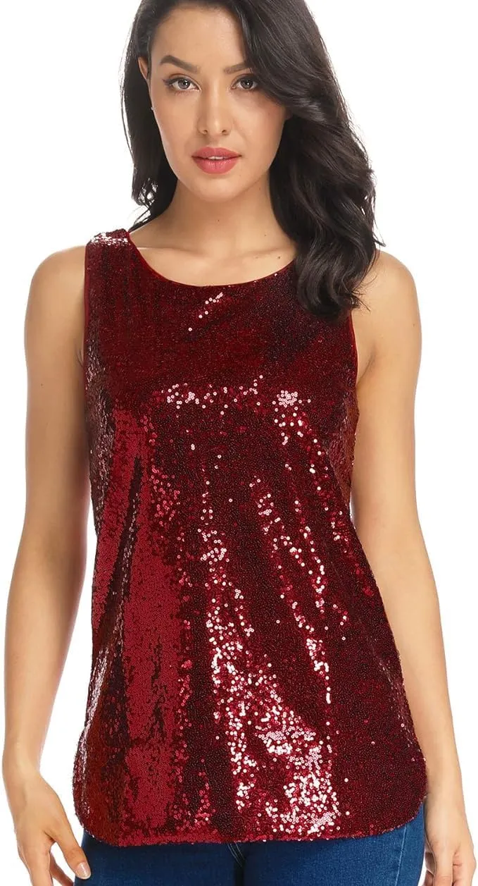 Henly Women's Sequin Tops Sleeveless Sparkle Sequin Tank Top Shimmer Vest Glitter Camisole