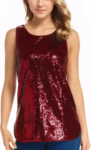 Henly Women's Sequin Tops Sleeveless Sparkle Sequin Tank Top Shimmer Vest Glitter Camisole