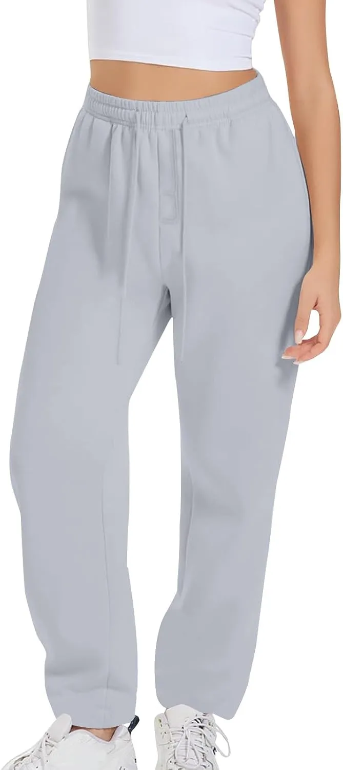 High Waist Straight Leg Sweatpants for Women Trendy Fall y2k Pant Trousers Fleece Athletic Joggers with Pockets