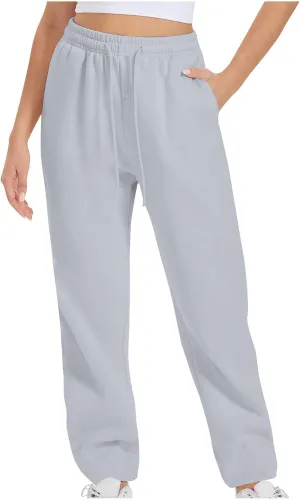 High Waist Straight Leg Sweatpants for Women Trendy Fall y2k Pant Trousers Fleece Athletic Joggers with Pockets