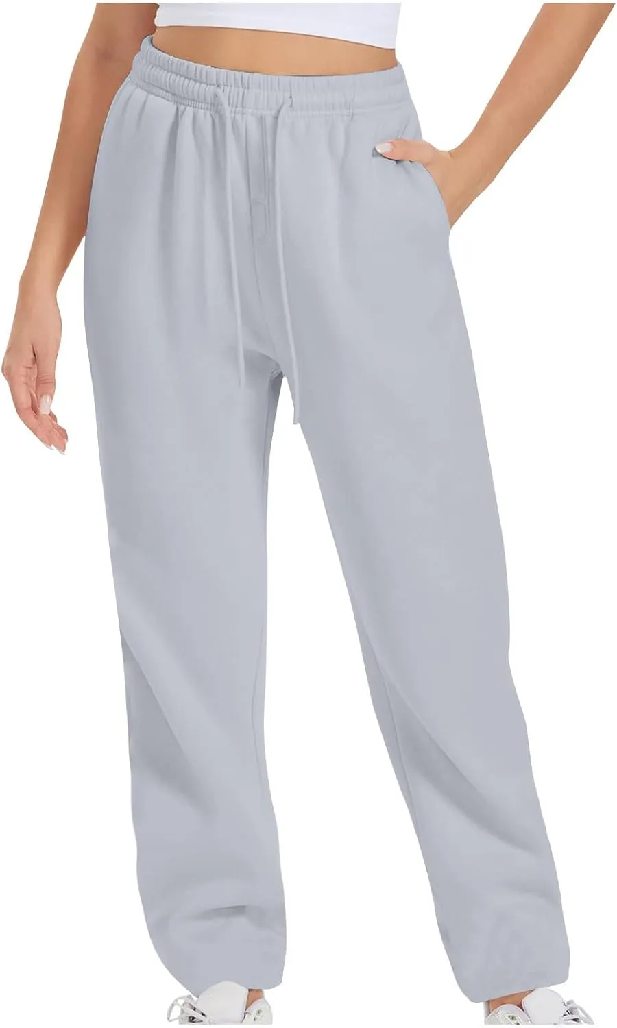 High Waist Straight Leg Sweatpants for Women Trendy Fall y2k Pant Trousers Fleece Athletic Joggers with Pockets