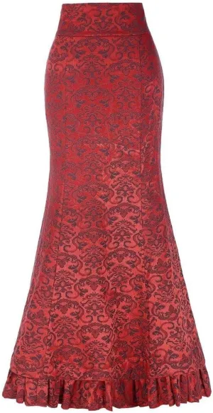 High Waist Vintage Bodycon Long Lace maid Skirt Ruffled Steampunk Skirt Fishtail Evening Party Dress
