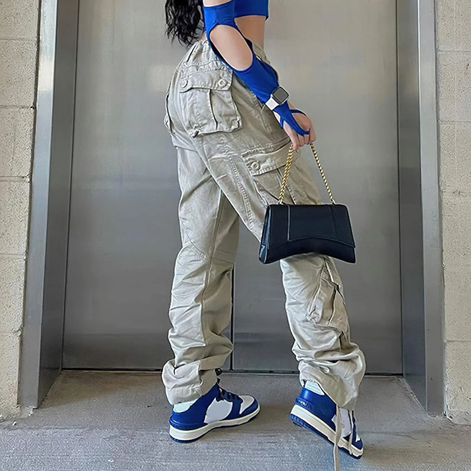High Waisted Cargo Jeans for Women Straight Wide Leg Y2k Streetwear Cargo Pants Baggy Boyfriend Denim Pants with Pockets