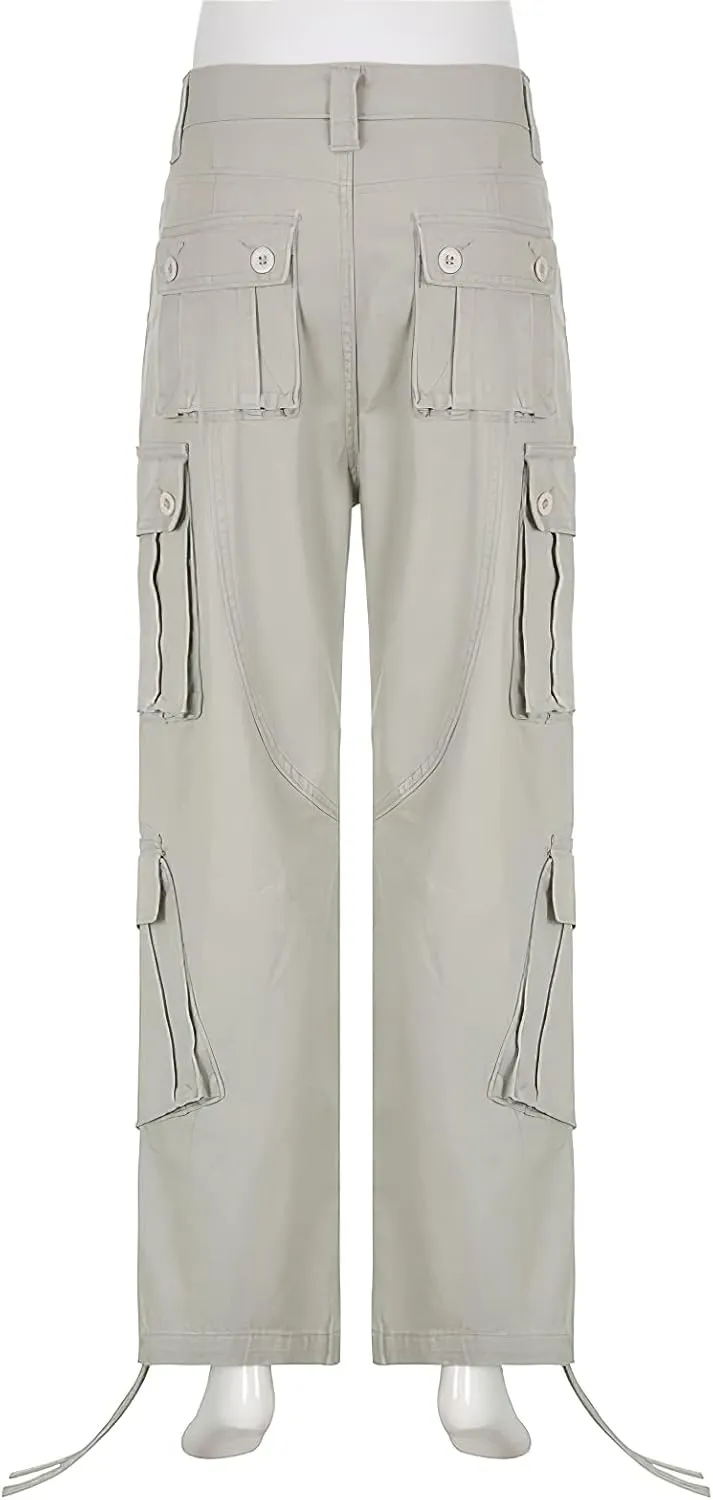 High Waisted Cargo Jeans for Women Straight Wide Leg Y2k Streetwear Cargo Pants Baggy Boyfriend Denim Pants with Pockets