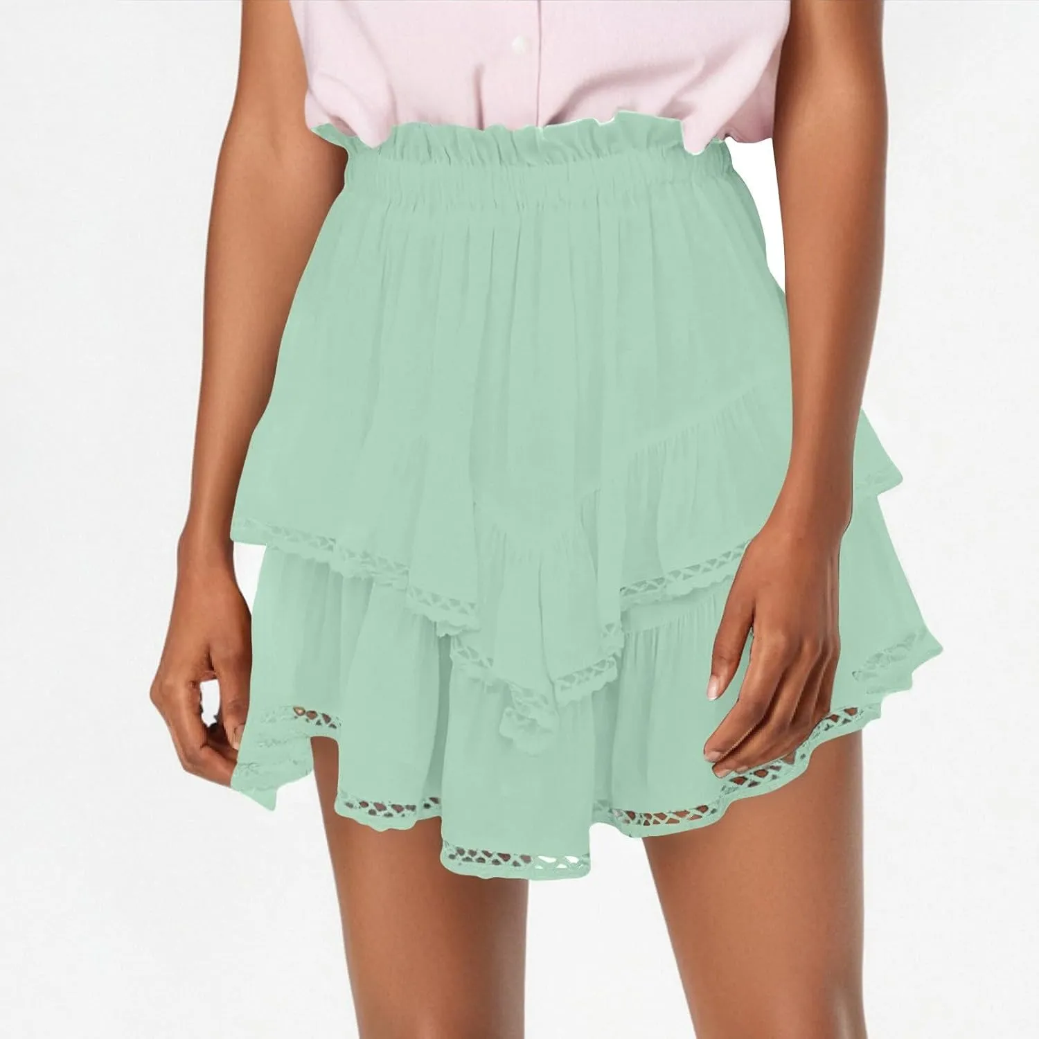 High Waisted Skirts for Women Trendy Summer Asymmetrical Hem Flowy Boho Cute Dress