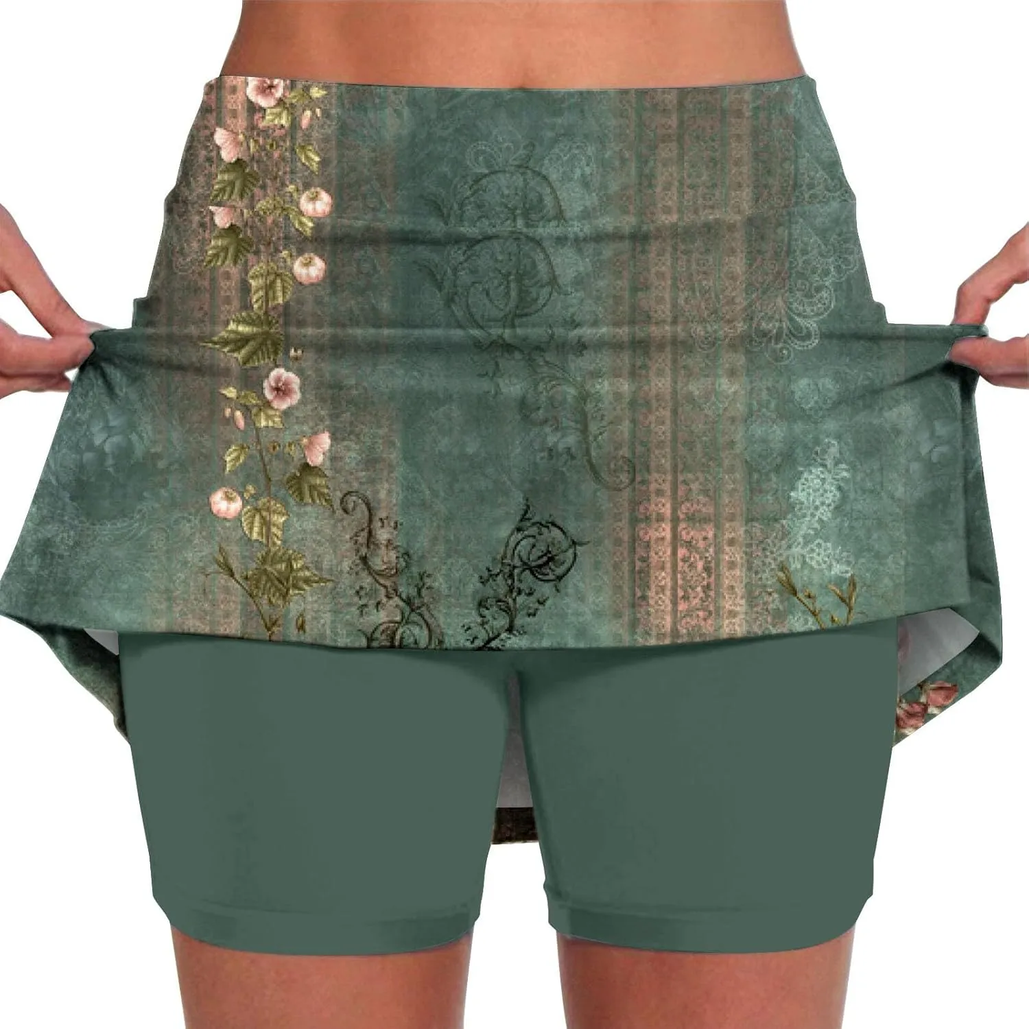 High Waisted Tennis Skirt Flowy Skirt Asymmetrical Skirt Womens Petite Skirts Long Skirt with Shorts Underneath Womens Active Skort
