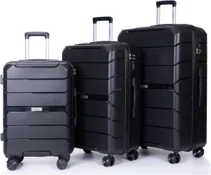 HomVent 3 Piece Luggage Set with Spinner Wheels Suitcase Set with TSA Lock Hard Shell Luggage Suitable for Women,Men,Travel 3 PCS 20 24 28 inch (Black M)