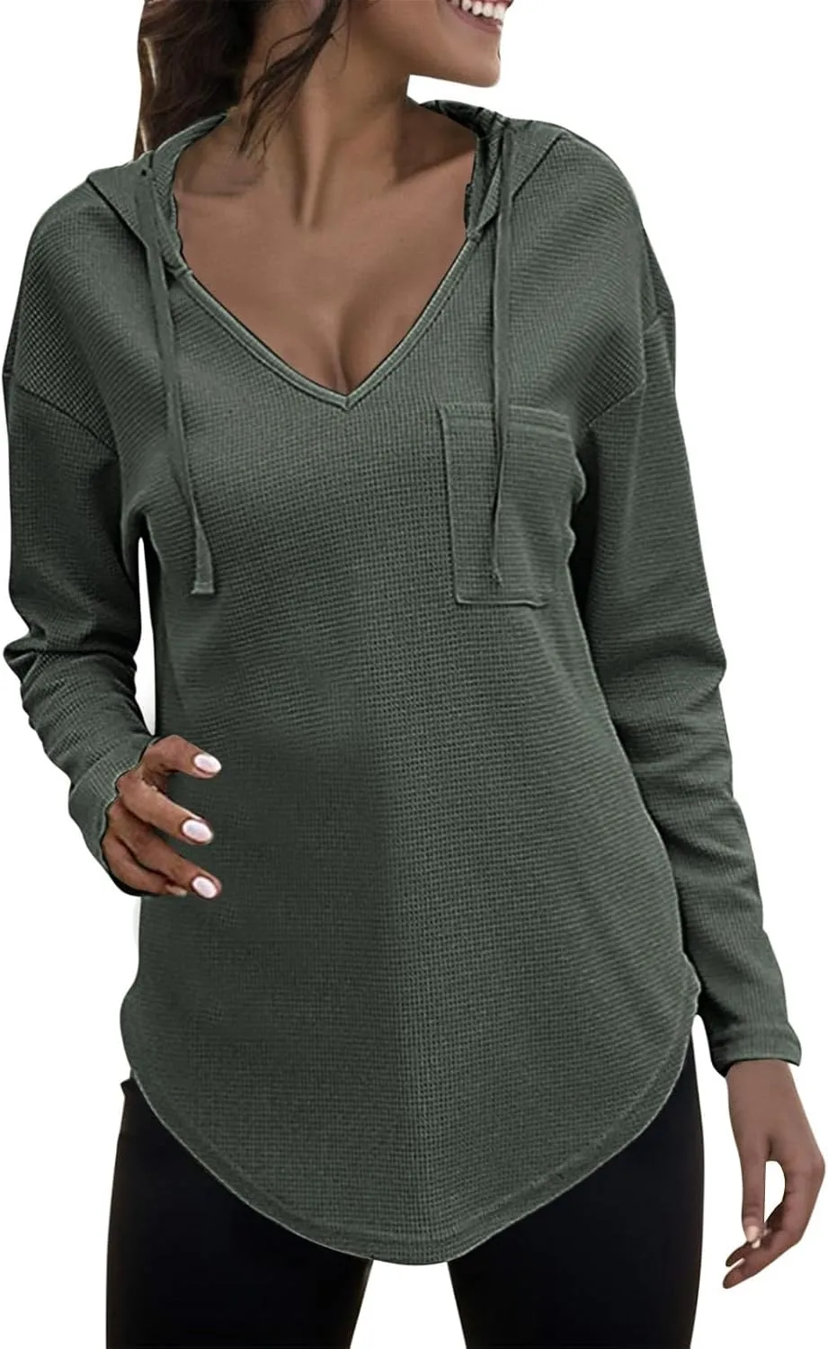 Hoodies For Women Loose Fit Oversized V Neck Drawstring Pullover Tops Workout Hooded With Pockets Pullover Clothes
