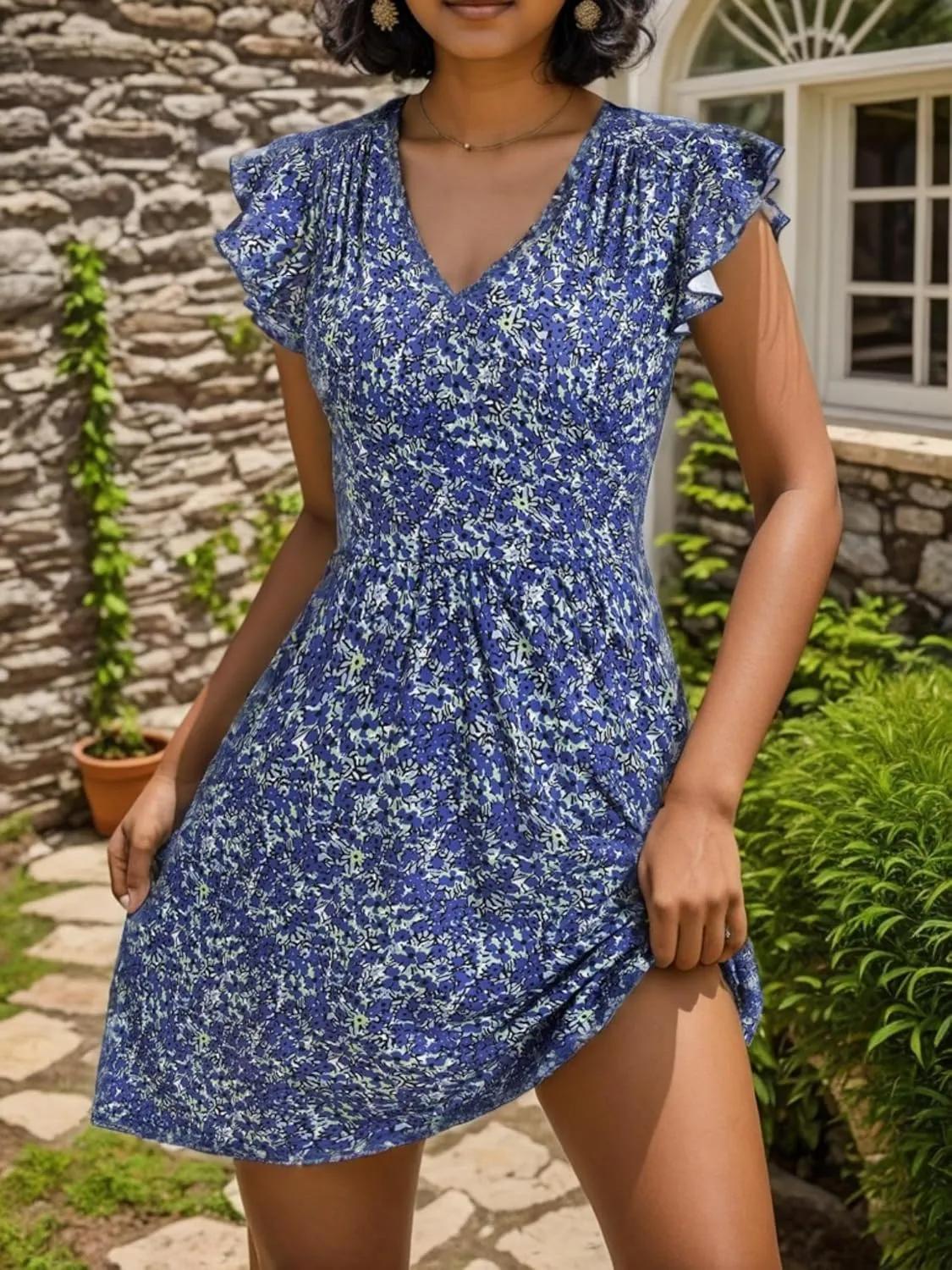 HUHOT Women's Summer Casual Sundresses with Pocket V Neck Spring Floral Mini Beach Vacation Dress 2025