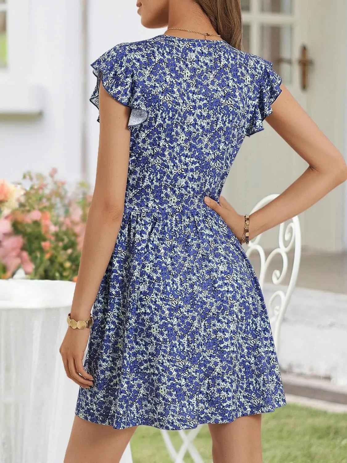 HUHOT Women's Summer Casual Sundresses with Pocket V Neck Spring Floral Mini Beach Vacation Dress 2025