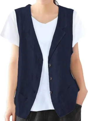 IDEALSANXUN Linen Vest for Women Casual Sleeveless Spring Summer Blazer Jackets