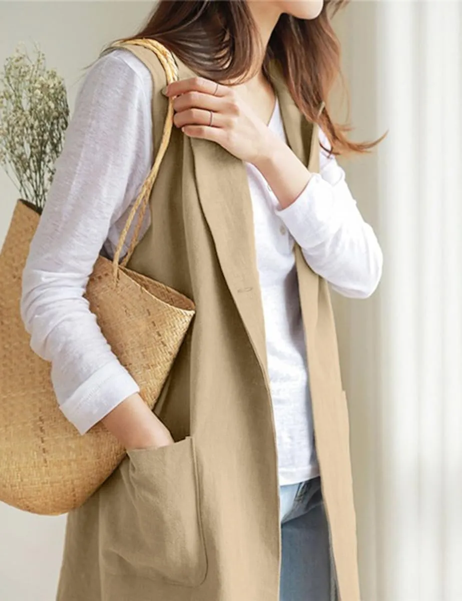 IDEALSANXUN Womens Long Linen Vest Tops Casual Spring Summer Lightweight Jackets