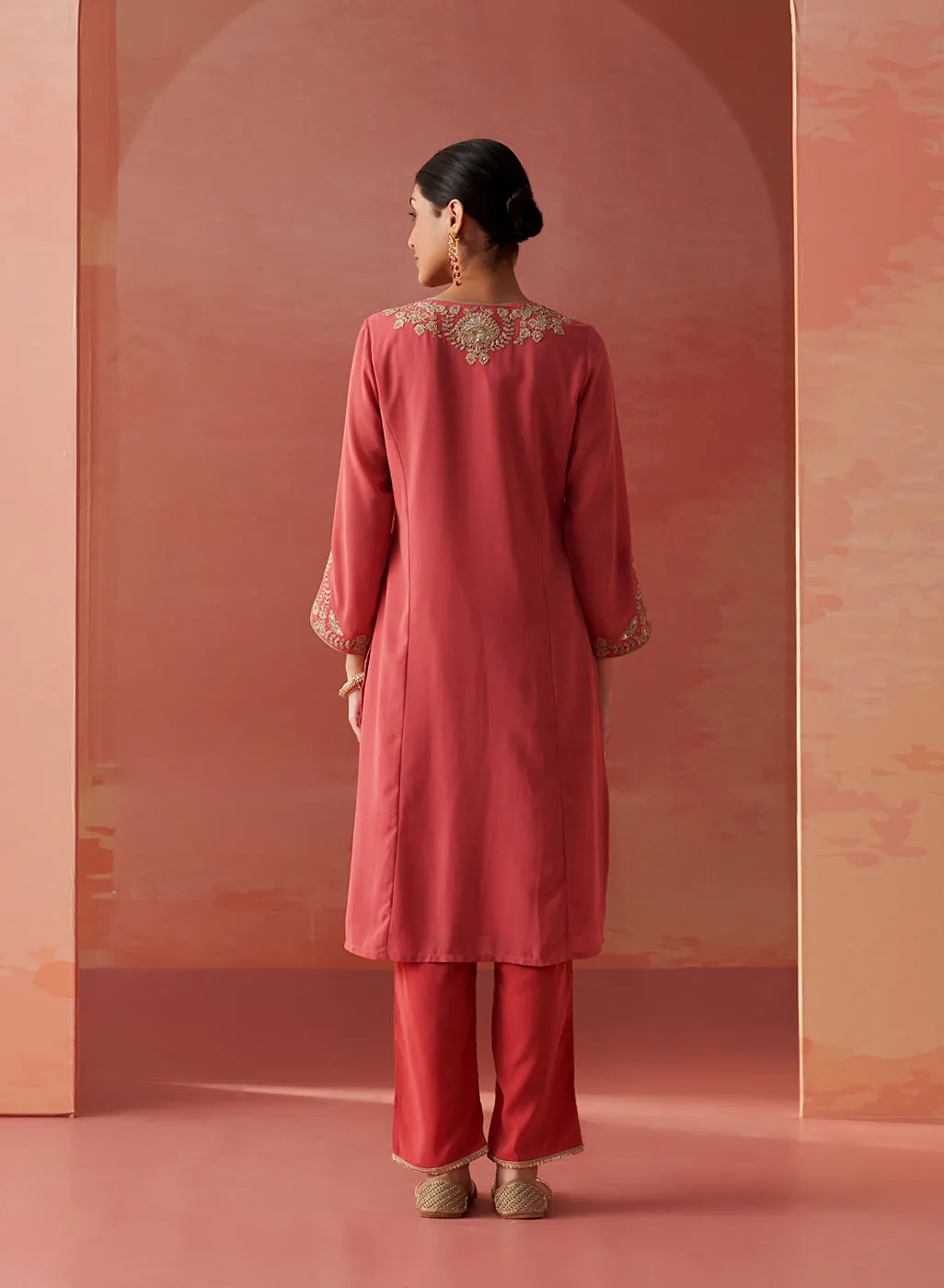 Imara Pink Embroidered Georgette Kurta Set for Women