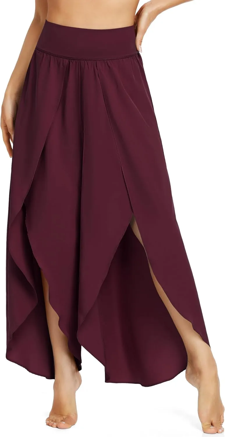IUGA Flowy Pants for Women Wide Leg High Waisted Palazzo Boho Beach Harem Pants for Casual Dance Summer Maroon