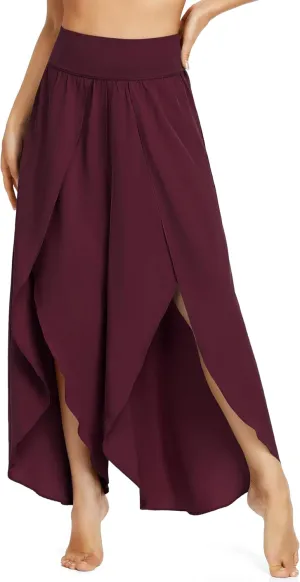 IUGA Flowy Pants for Women Wide Leg High Waisted Palazzo Boho Beach Harem Pants for Casual Dance Summer Maroon