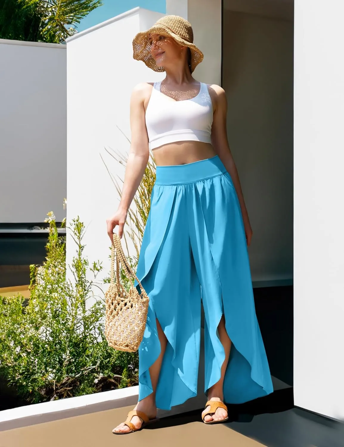 IUGA Flowy Pants for Women Wide Leg High Waisted Palazzo Boho Beach Harem Pants for Casual Dance Summer