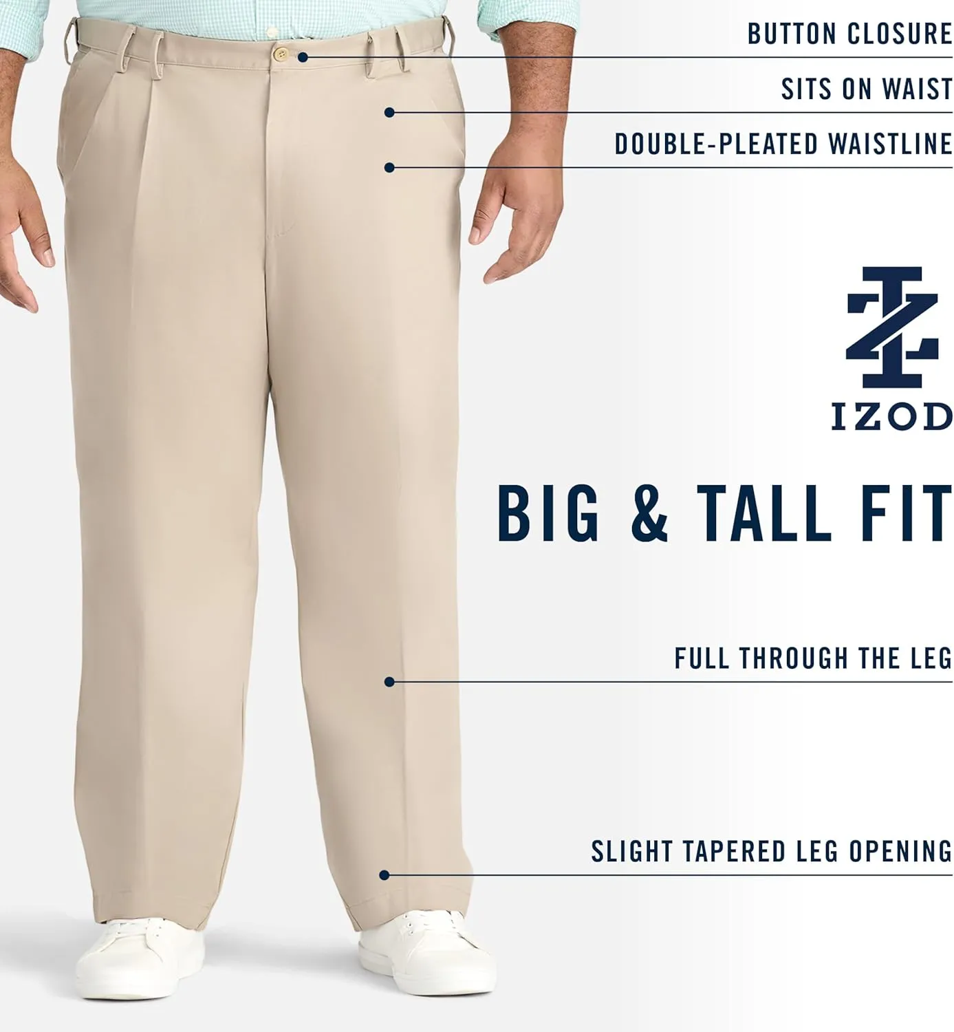 IZOD Men's Big-and-Tall American Chino Double-Pleated Pants