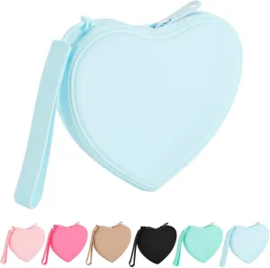 JOVAKIT Small Heart Shaped Portable Silicone Makeup Bag for Women, Travel Waterproof Cosmetic Bag Gifts for Women Girls, Zipper Closure Makeup Case with Handle (Blue)