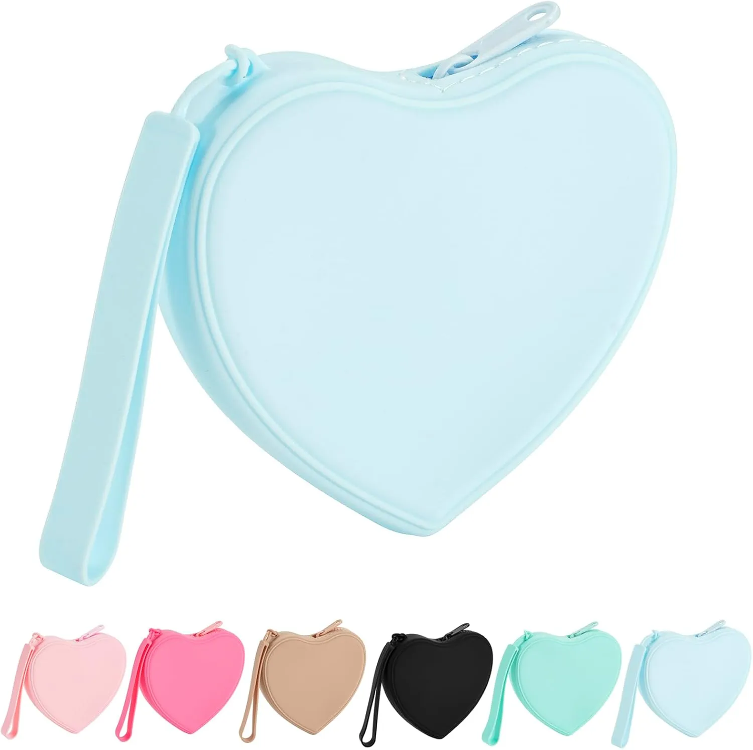 JOVAKIT Small Heart Shaped Portable Silicone Makeup Bag for Women, Travel Waterproof Cosmetic Bag Gifts for Women Girls, Zipper Closure Makeup Case with Handle (Blue)
