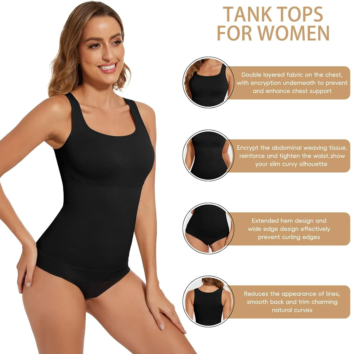 JOYSHAPER Women's Shapewear Tops for Tummy Control Shapewear Camisole Tanks Square Neck Compression Tank Tops Cami Shaper