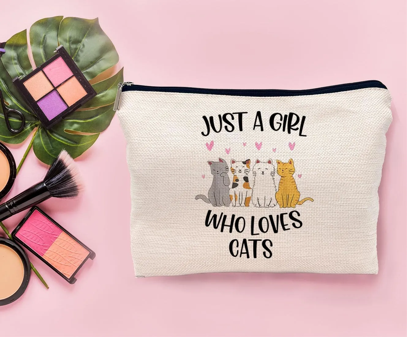 Just A Girl Who Loves Cats Makeup Bag, Cute Cosmetic Bag Pouch for Women, Funny Birthday Gifts for Cats Lovers