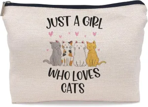 Just A Girl Who Loves Cats Makeup Bag, Cute Cosmetic Bag Pouch for Women, Funny Birthday Gifts for Cats Lovers
