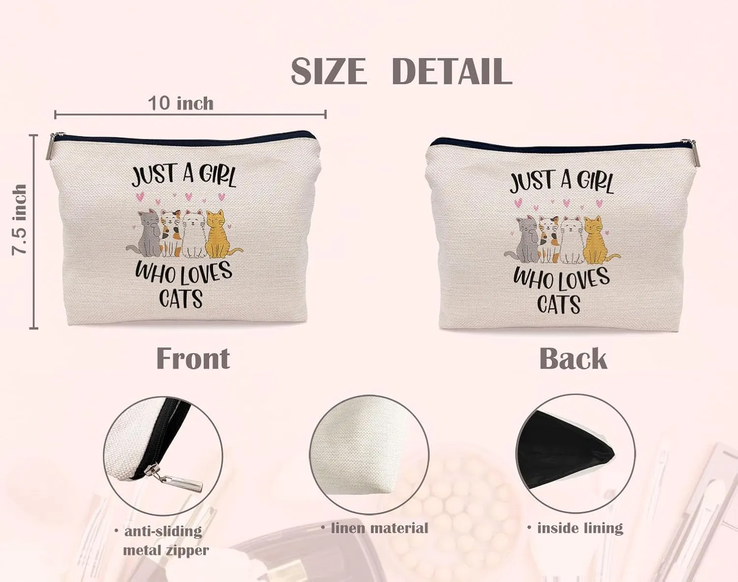 Just A Girl Who Loves Cats Makeup Bag, Cute Cosmetic Bag Pouch for Women, Funny Birthday Gifts for Cats Lovers