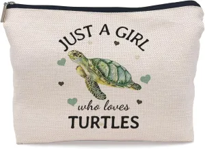 Just A Girl Who Loves Turtles Makeup Bag, Funny Turtles Cosmetic Bag,Zipper Travel ToiletryGifts for Girl Ocean Turtle Lovers Women Girls Pouch Sea Ocean Gifts