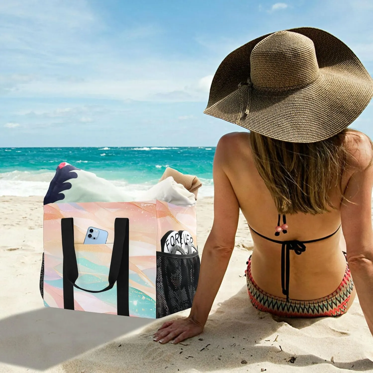 KLL Utility Tote Bags For Women Canvas Foldable With Pockets Carrier Bags