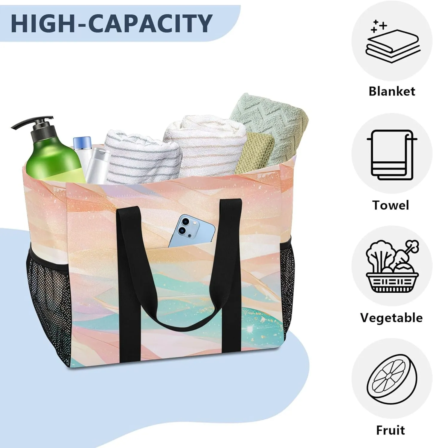 KLL Utility Tote Bags For Women Canvas Foldable With Pockets Carrier Bags