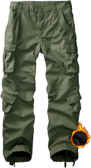KOCTHOMY Mens Fleece Lined Hiking Pants,Winter Outdoor Thermal Casual Work Cargo Pants with Multi Pockets, No Belt.