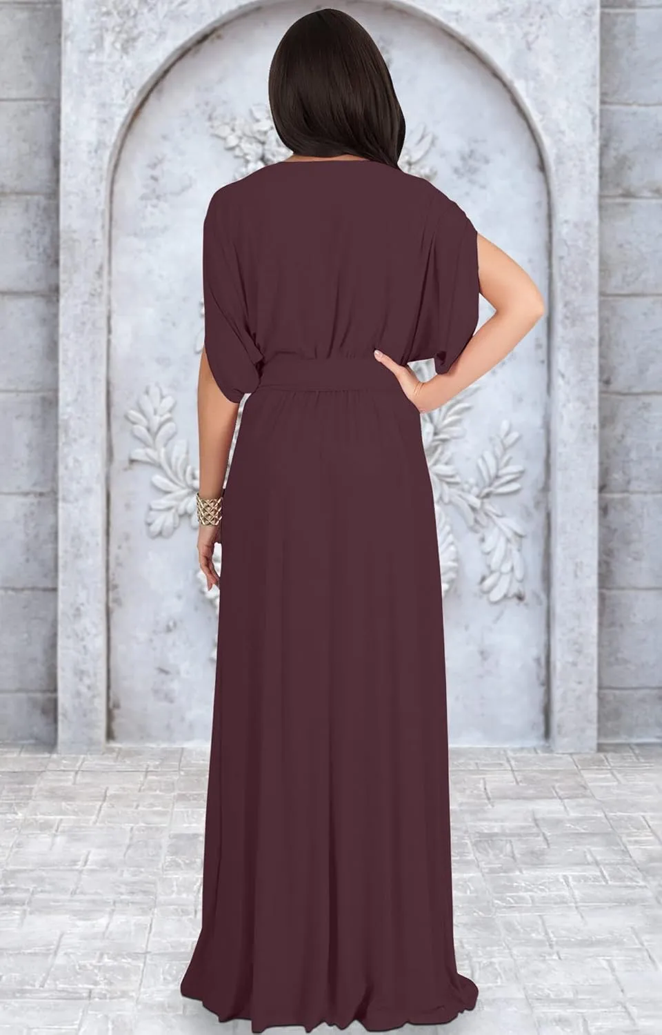 KOH KOH Womens Long Semi-Formal Short Sleeve V-Neck Floor Length Maxi Dress Gown