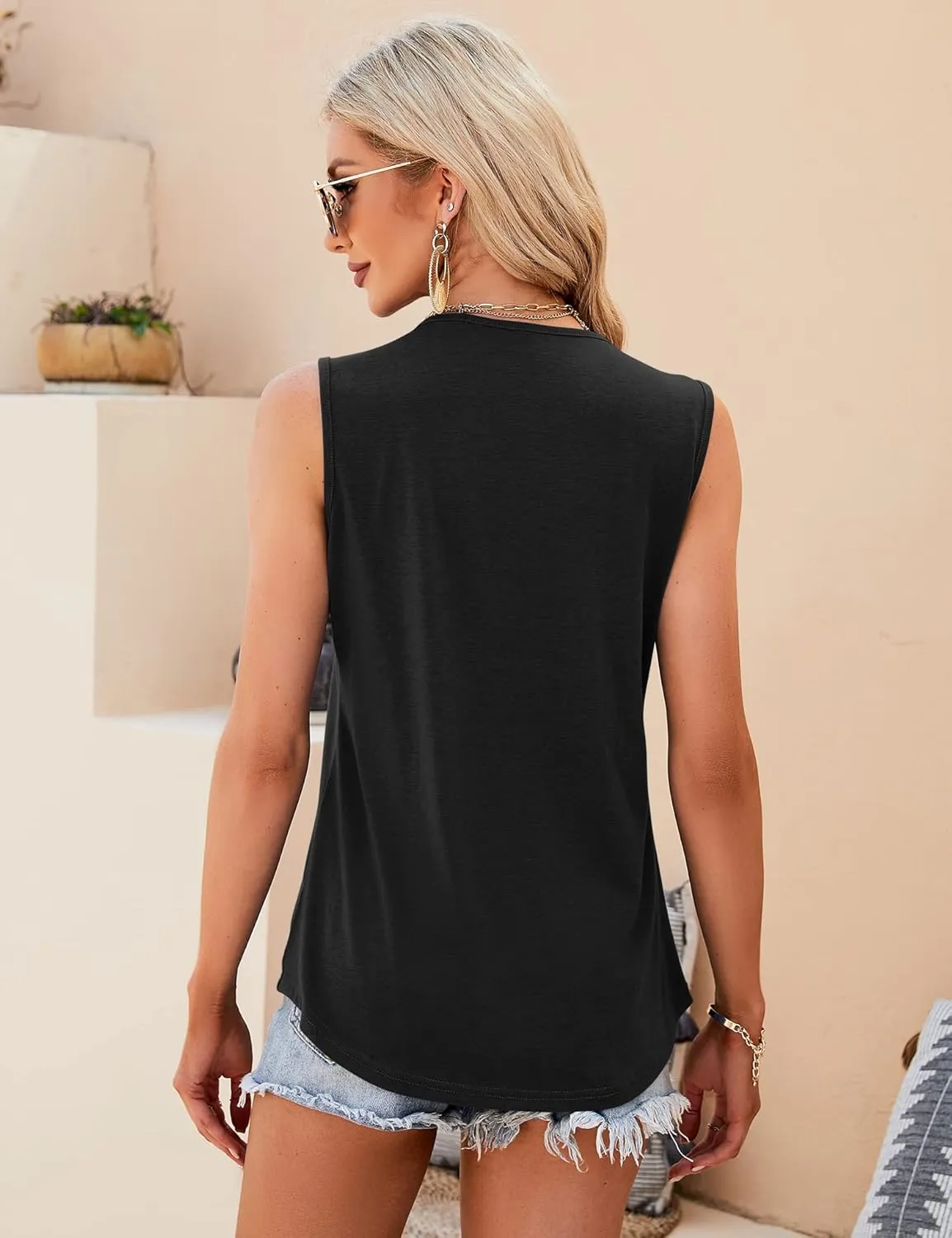 KTILG Summer Sleeveless Square Neck Tops Flowy Pleated Tunic Tank Tops for Women Loose Fit S-3XL