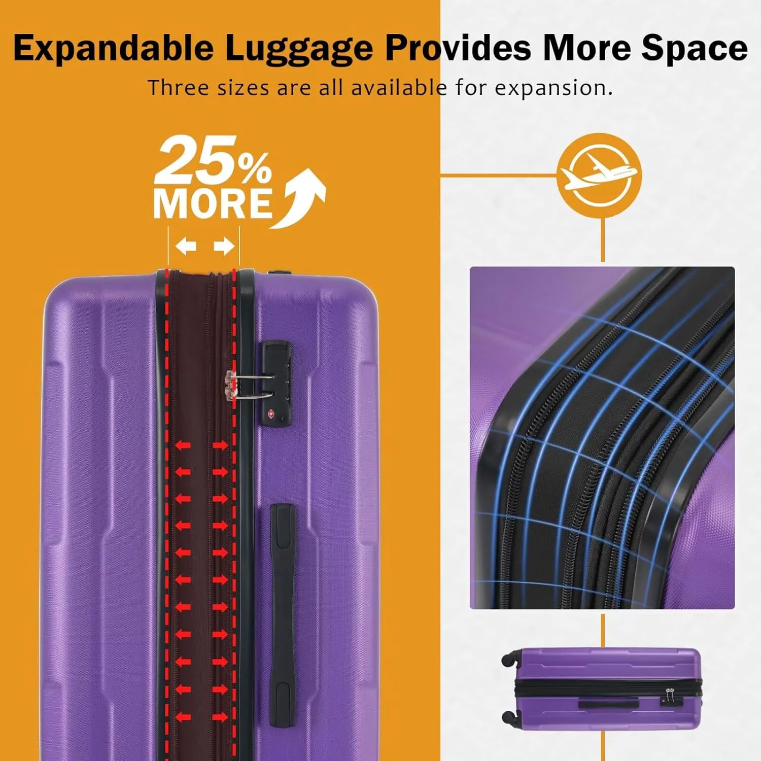 Large Luggage Set of 4 Piece for Family Travel Purple Hard Shell Luggage Sets Suitcases with Spinner Wheels, Durable PC ABS Material Carry On Luggage(Purple, 20" 28")