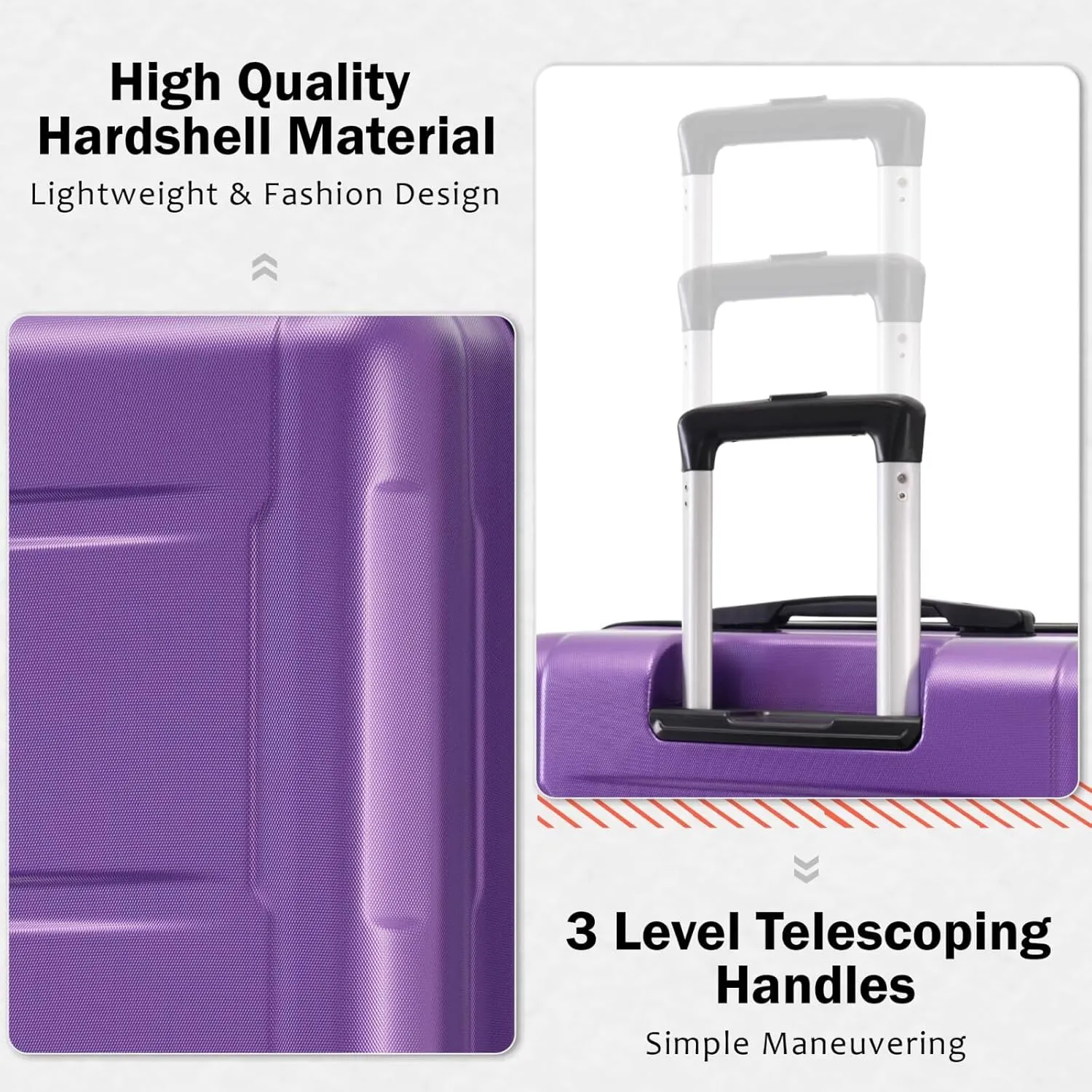 Large Luggage Set of 4 Piece for Family Travel Purple Hard Shell Luggage Sets Suitcases with Spinner Wheels, Durable PC ABS Material Carry On Luggage(Purple, 20" 28")