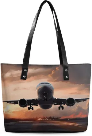 Leather Tote Bag Crossbody Bags for Women Fashion Top Handle Handbag Airplane Art Ladies Shoulder Bags Casual Beach Bag Gym Bages Ladies Purses for Shopping Work Travel