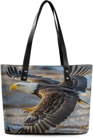 Leather Tote Bag Crossbody Bags for Women Fashion Top Handle Handbag Bald Eagle Flying Ladies Shoulder Bags Casual Beach Bag Gym Bages Ladies Purses for Shopping Work Travel