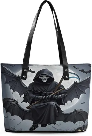 Leather Tote Bag Crossbody Bags for Women Fashion Top Handle Handbag Bat Death Moon Ladies Shoulder Bags Casual Beach Bag Gym Bages Ladies Purses for Shopping Work Travel